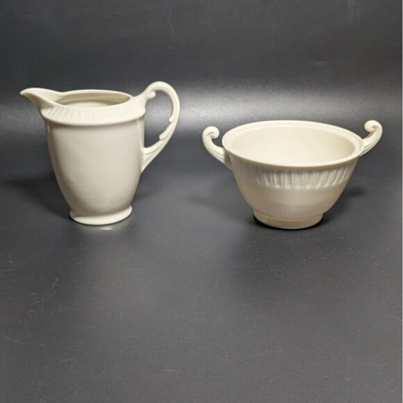 Syracuse China Shelledge Cream Sugar Bowl & Creamer Vintage Porcelain Elegant - Picture 1 of 16